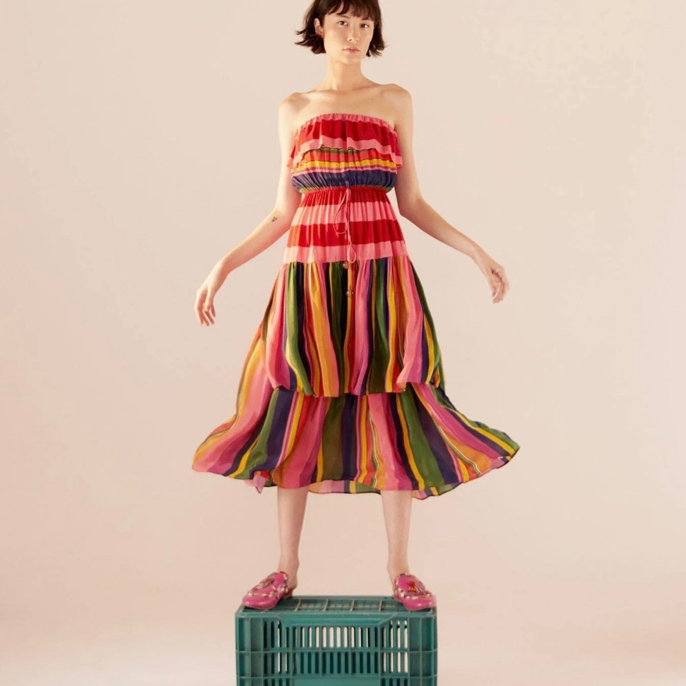 Farm Rio Multi Stripes strapless dress
